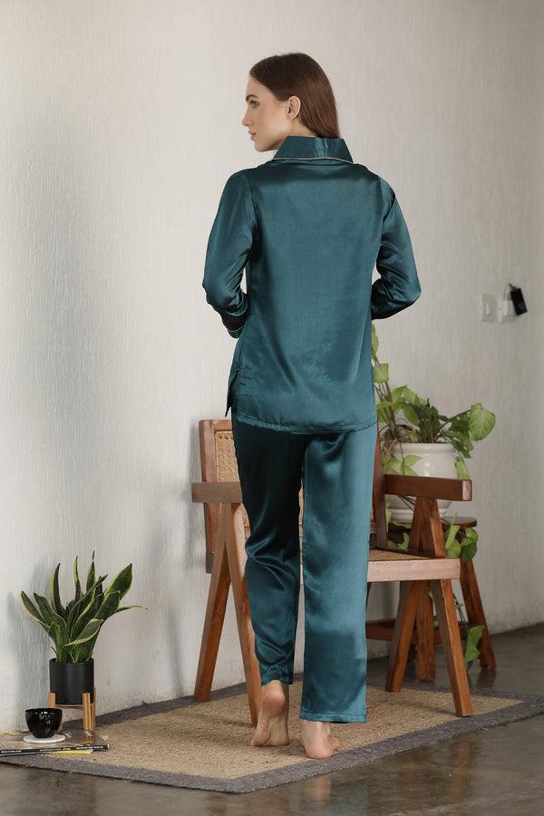 Private Lives Emerald Green Button Down Night Suit