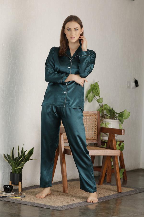 private lives Emerald Green Button Down Night suit
