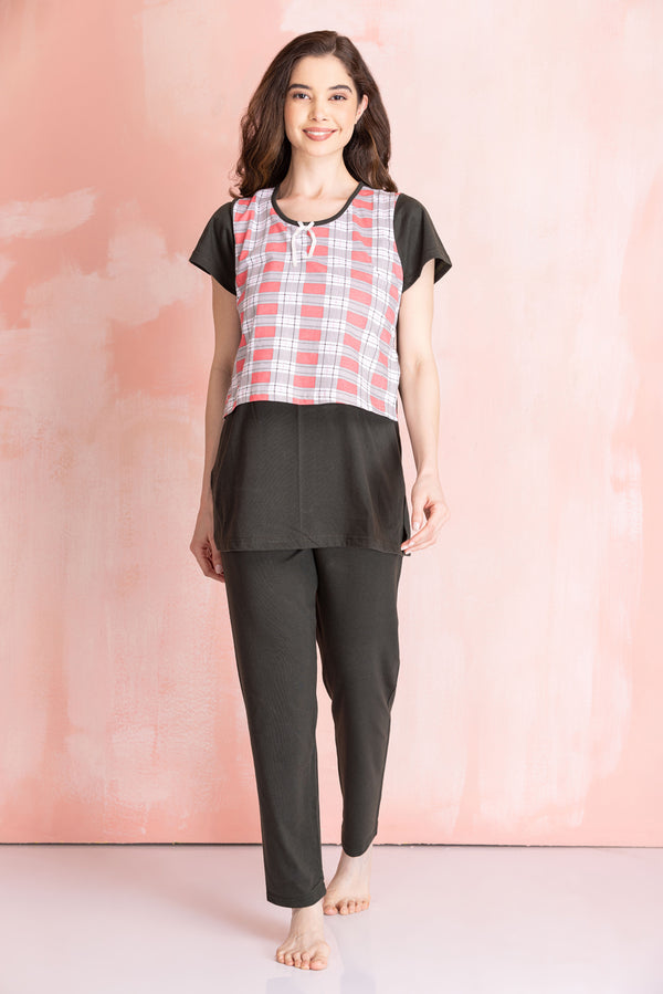 Private Lives Feeding Night Suit In Knit Cotton