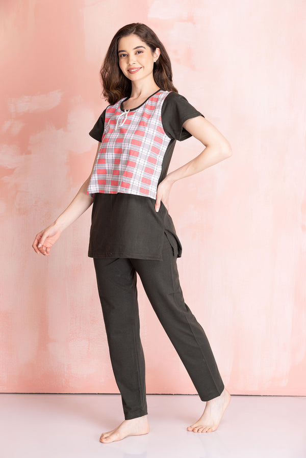 Private Lives Feeding Night Suit In Knit Cotton