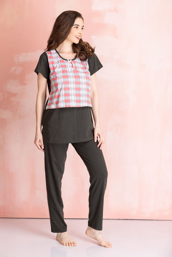 Private Lives Feeding Night Suit In Knit Cotton