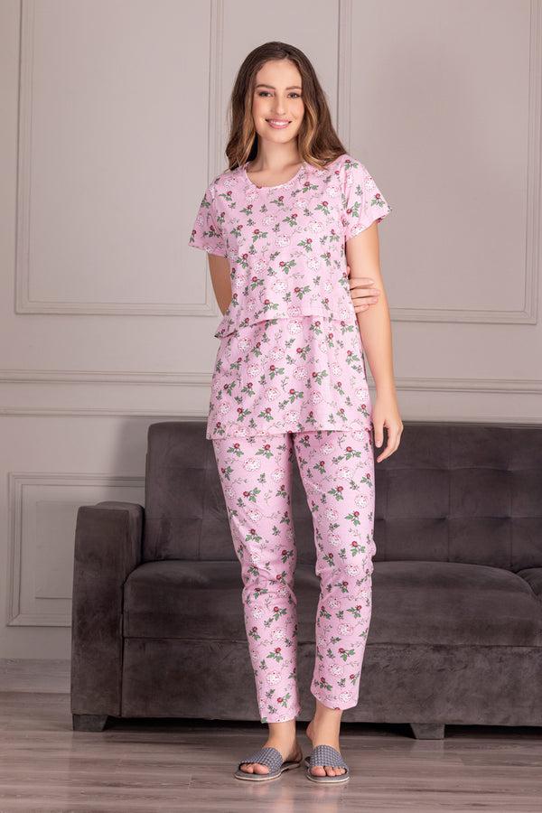 Private Lives Feeding Night Suit In Pure Cotton