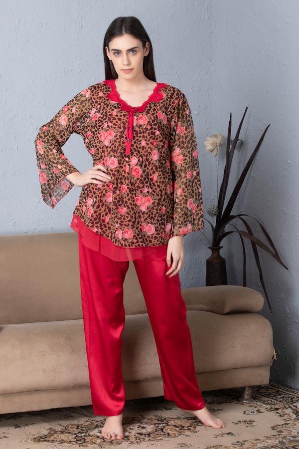 private lives Floral Print Chiffon Night suit