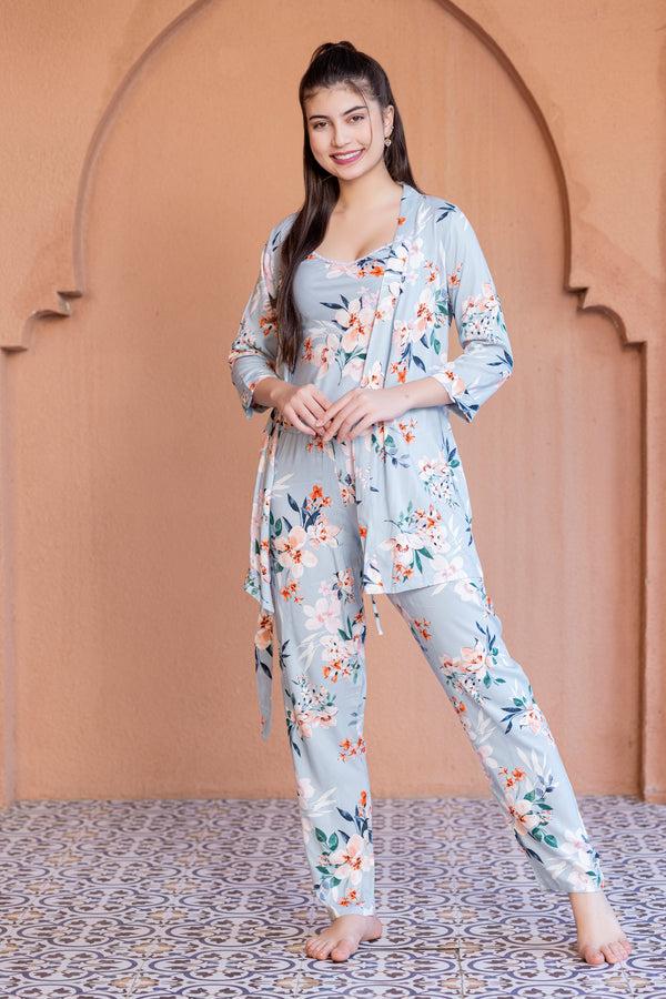 Private Lives Floral Print Pj Set With Robe