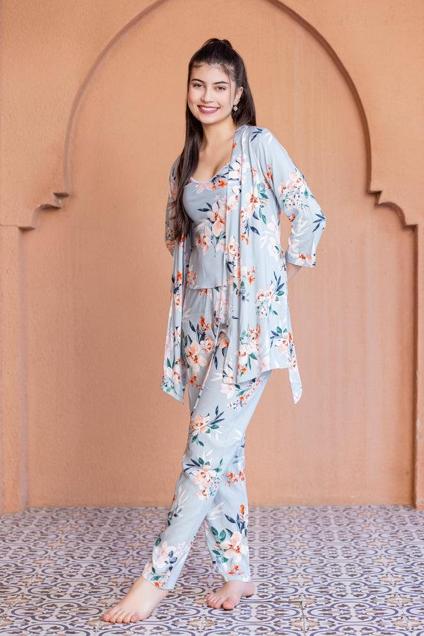 Private Lives Floral Print Pj Set With Robe