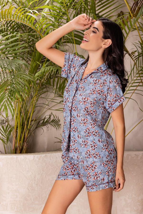 Private Lives Floral Rayon Collar Sleep Suit