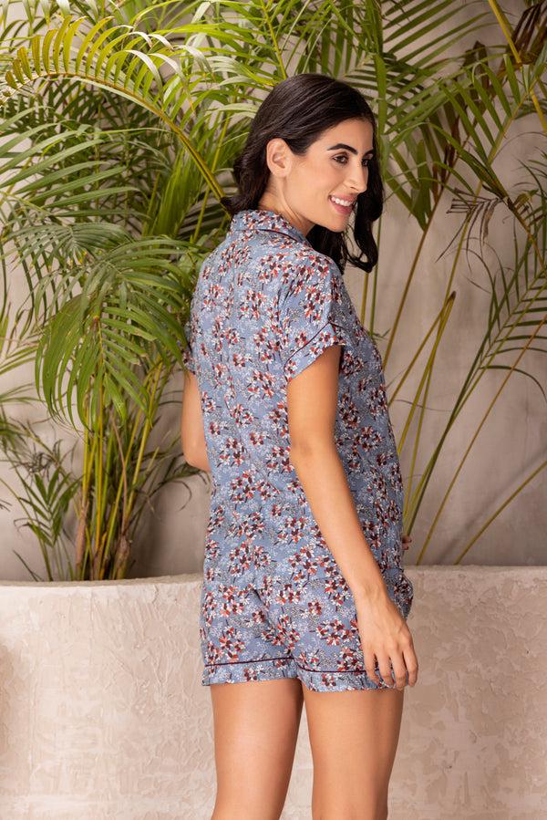 Private Lives Floral Rayon Collar Sleep Suit