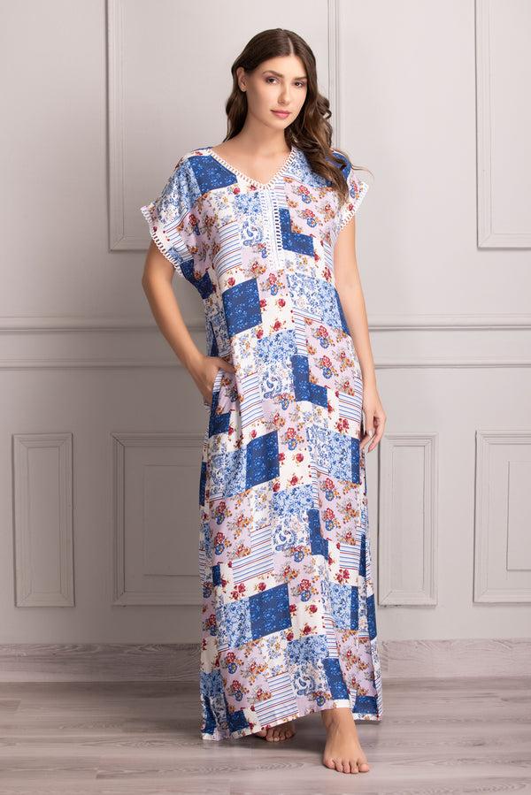 Private Lives Floral Rayon Kaftan With Lace Detail