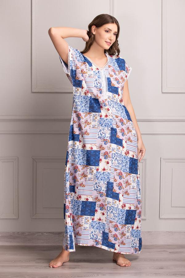 Private Lives Floral Rayon Kaftan With Lace Detail