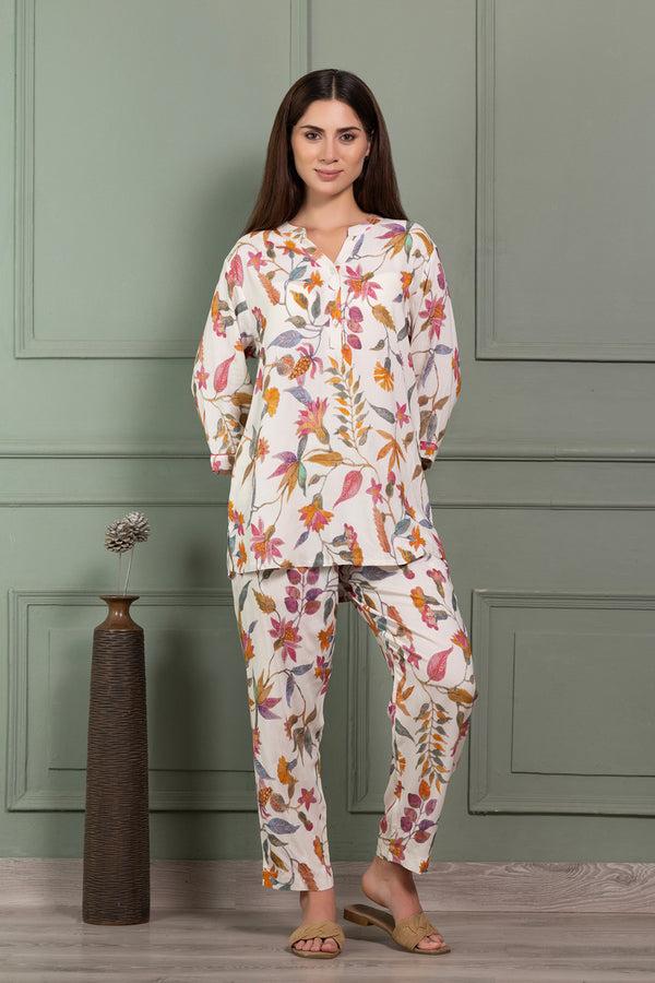 Private Lives Floral Rayon Pj Set With Long Top