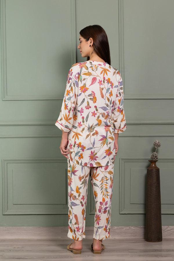 Private Lives Floral Rayon Pj Set With Long Top