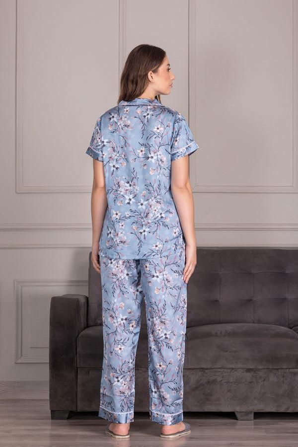 Private Lives Floral Satin Front Open Night Suit