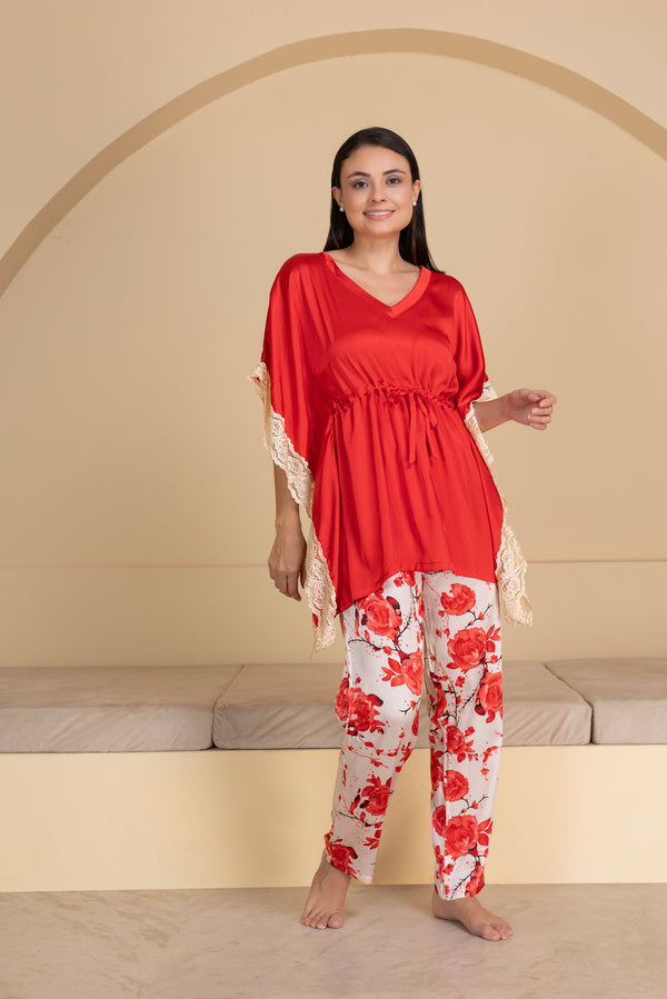 Private Lives Floral Satin Kaftan Set