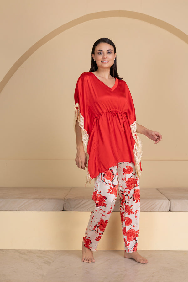 Private Lives Floral Satin Kaftan Set