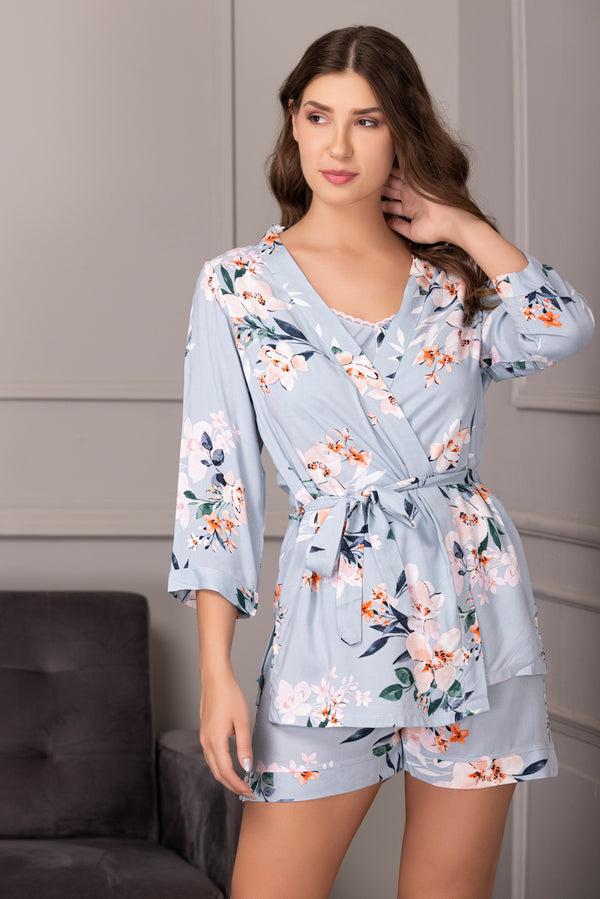 Private Lives Floral Satin Night Suit With Robe