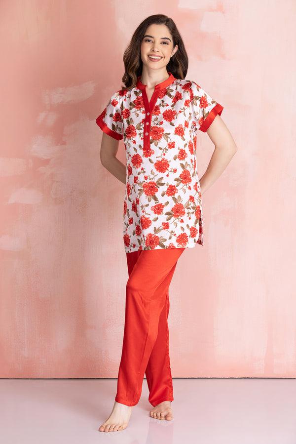 private lives Floral Satin Night suit