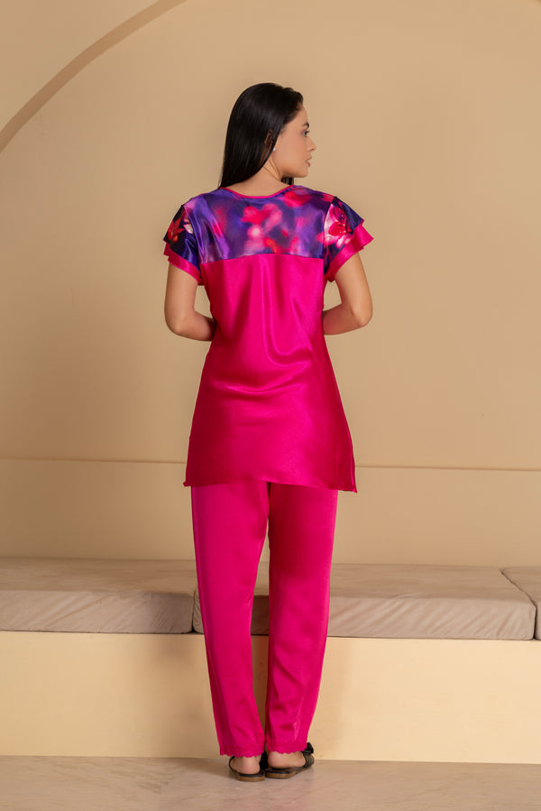 Private Lives Fuschia Satin Pj Set