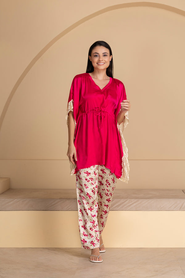 Private Lives Hot Pink Satin Kaftan With Lace