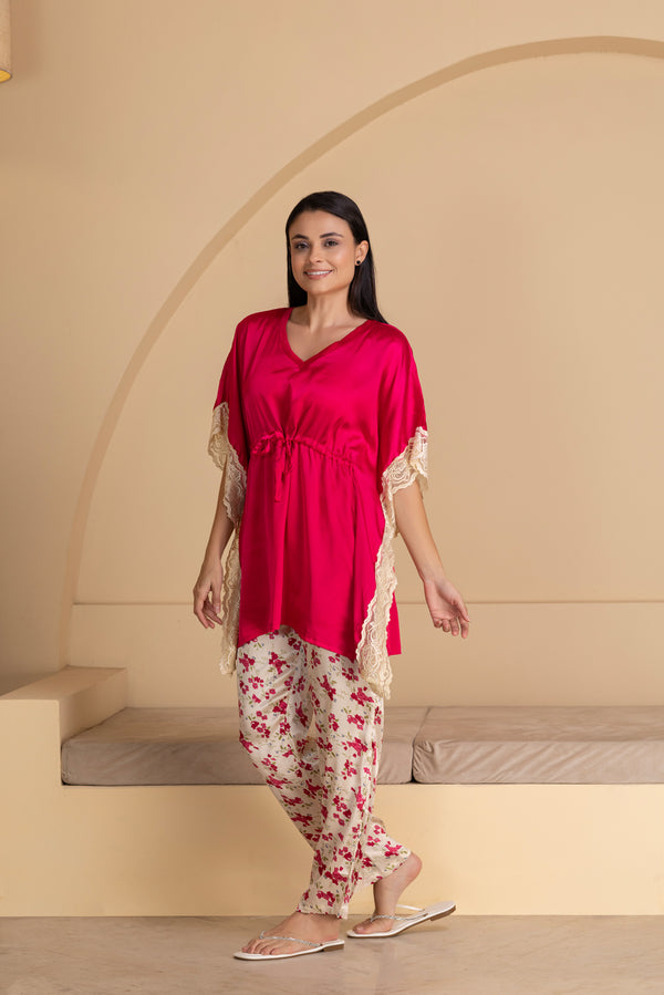 Private Lives Hot Pink Satin Kaftan With Lace