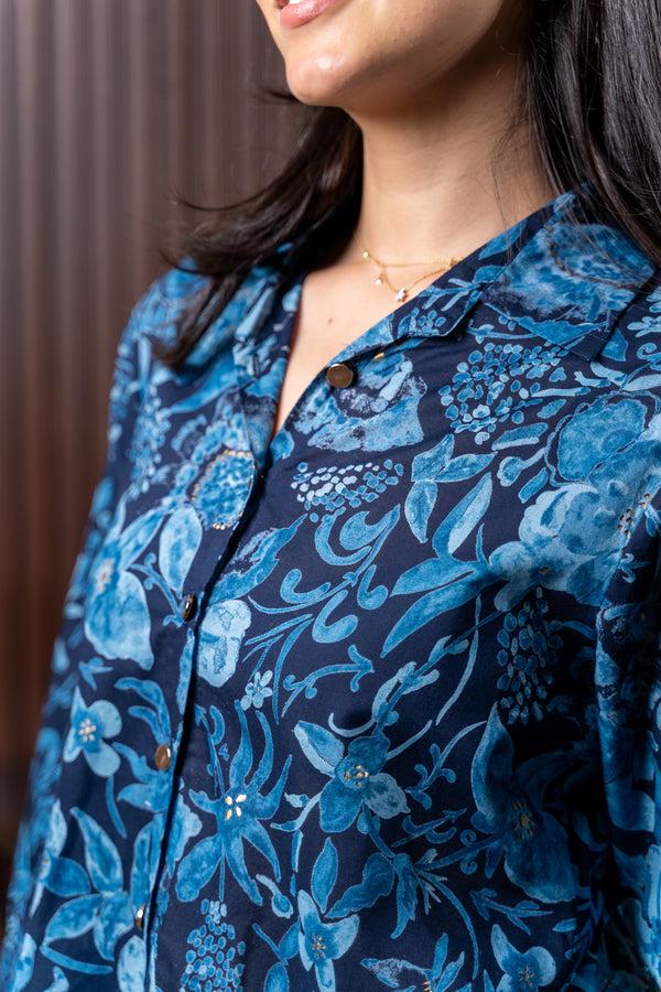 Private Lives Indigo Co-ord Set In Rayon