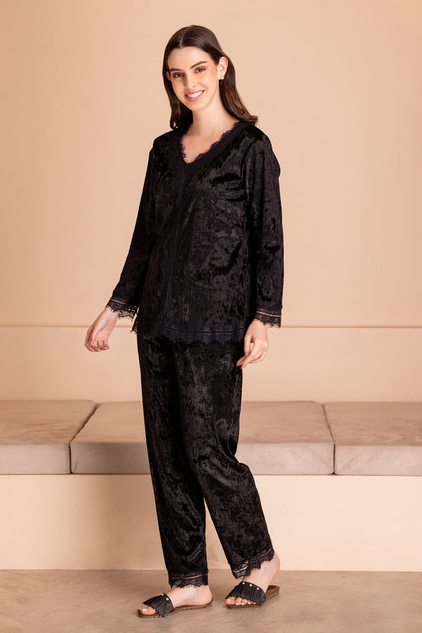 Private Lives Jet Black Ice Velvet Co-ord Set