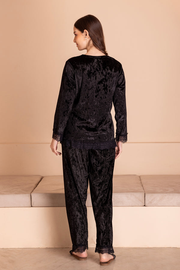 Private Lives Jet Black Ice Velvet Co-ord Set