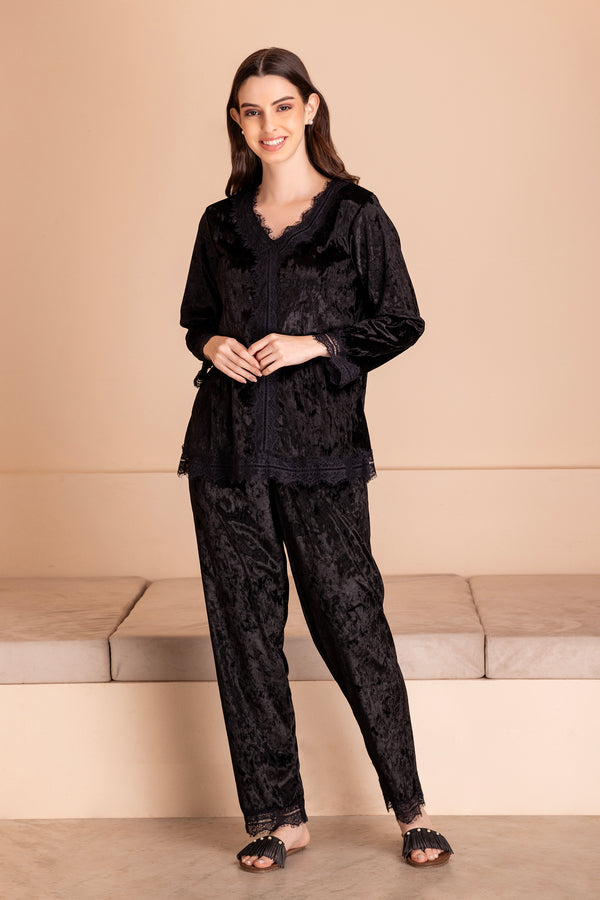 private lives Jet Black Ice velvet Co-ord set