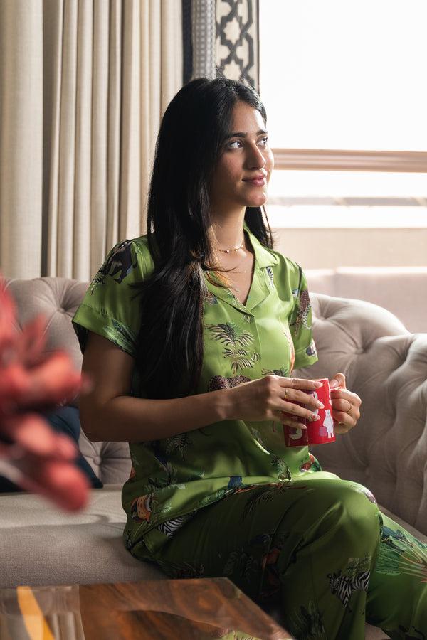 Private Lives Jungle Pj Set In Superior Satin