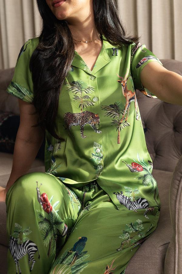 Private Lives Jungle Pj Set In Superior Satin