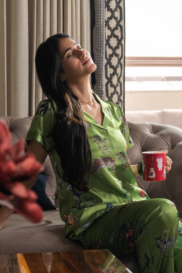 private lives Jungle Pj set in Superior satin