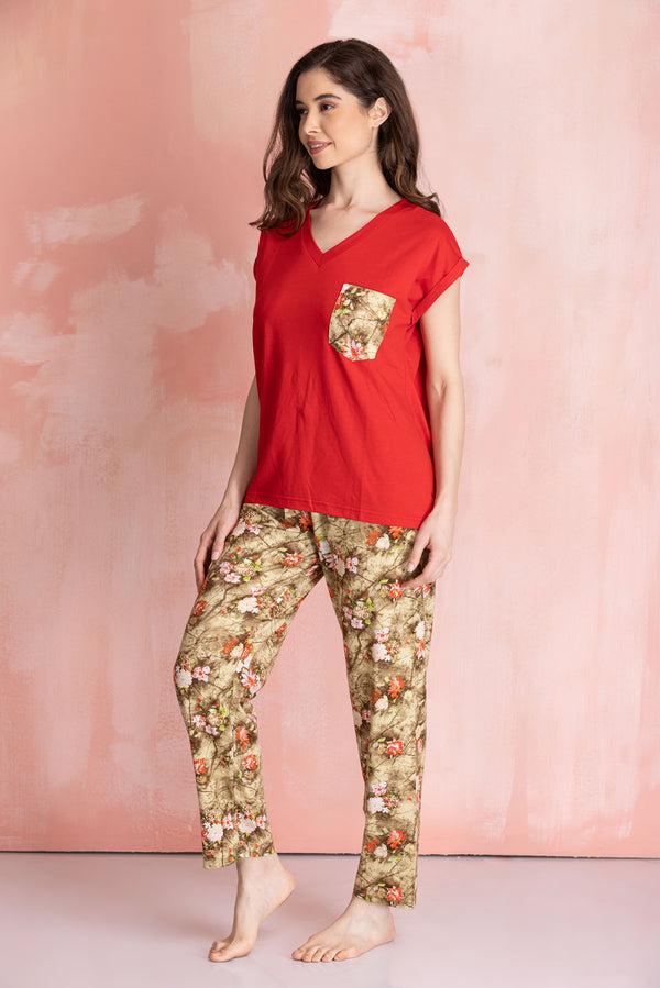 Private Lives Knit Cotton Floral Night Suit