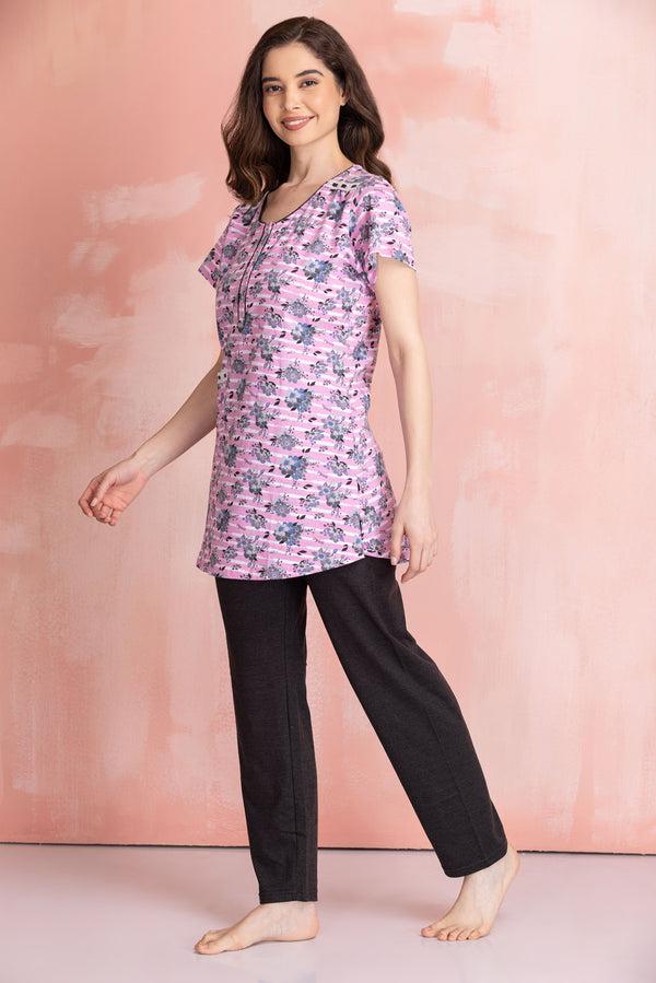 Private Lives Knit Cotton Floral Night Suit