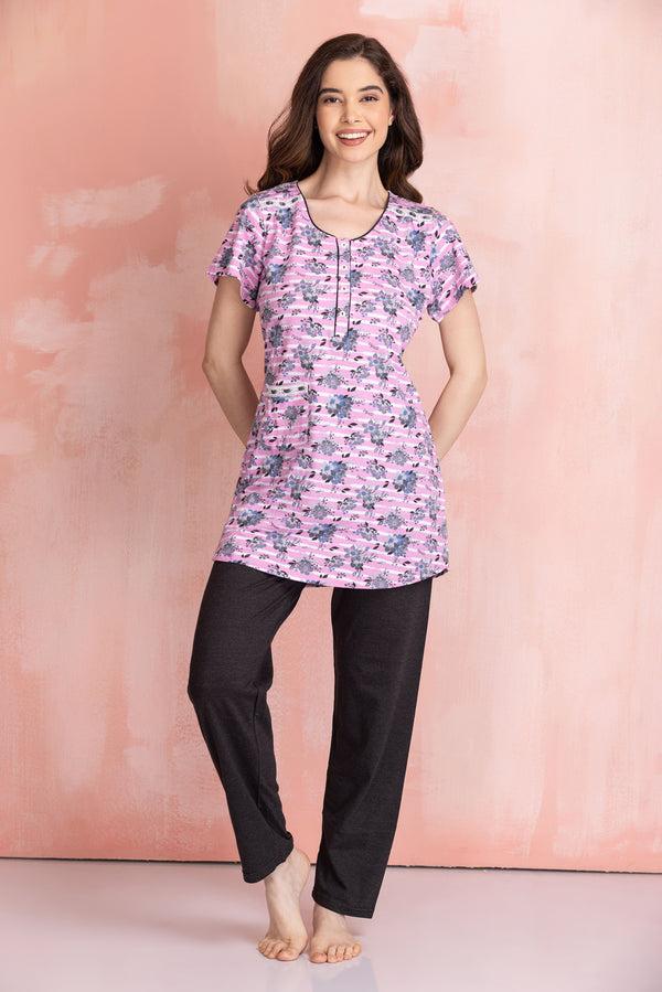 private lives Knit cotton Floral Night suit