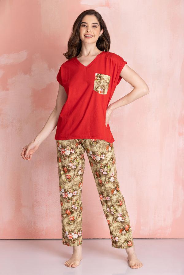 private lives Knit cotton floral Night suit
