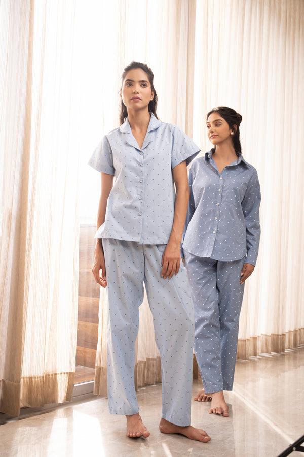 Private Lives Light Blue Cotton Polka Pj Set