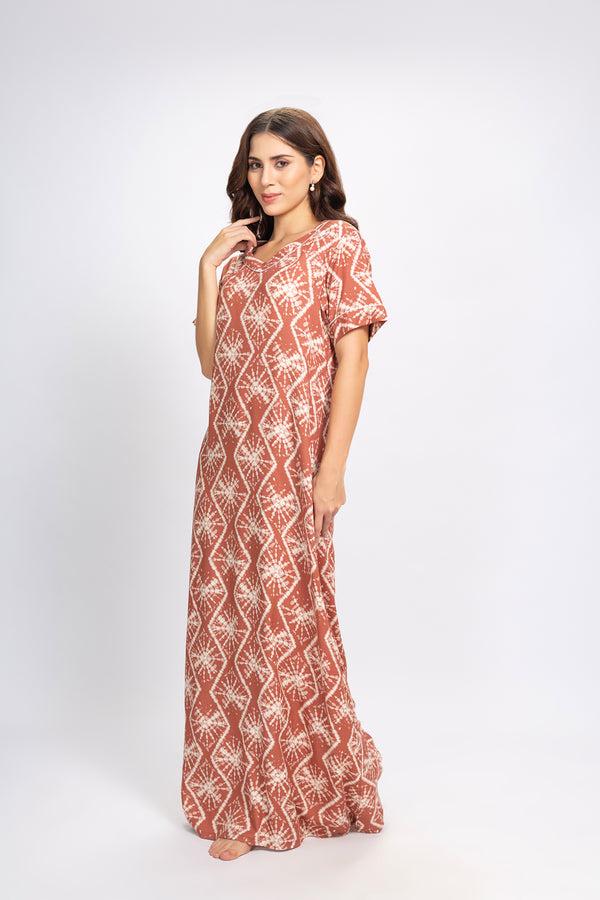 Private Lives Long Night Dress In Printed Cotton
