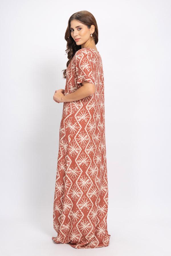 Private Lives Long Night Dress In Printed Cotton