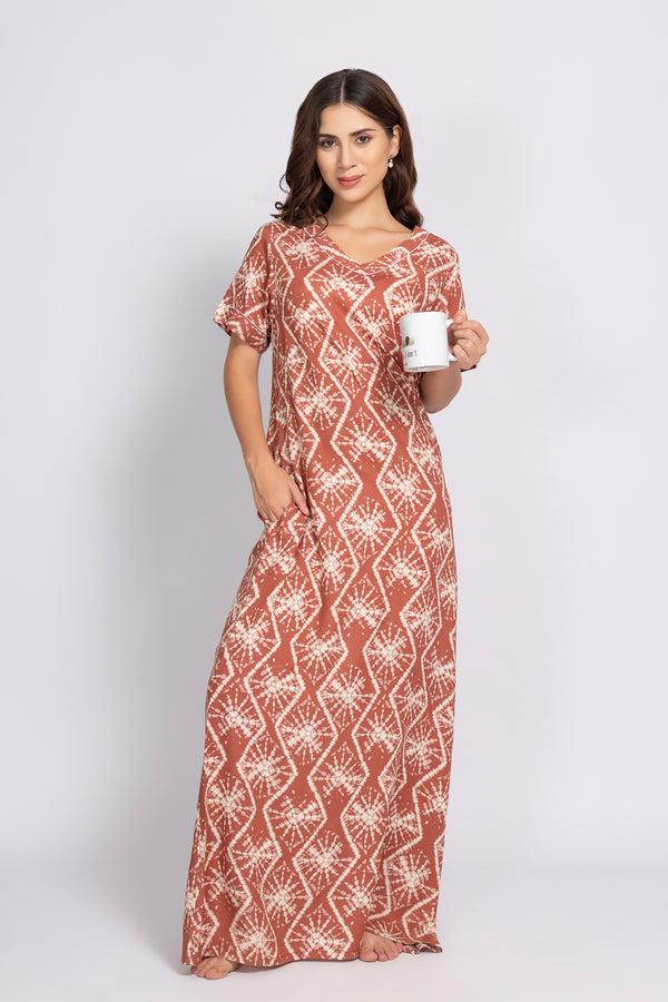 Private Lives Long Night Dress In Printed Cotton