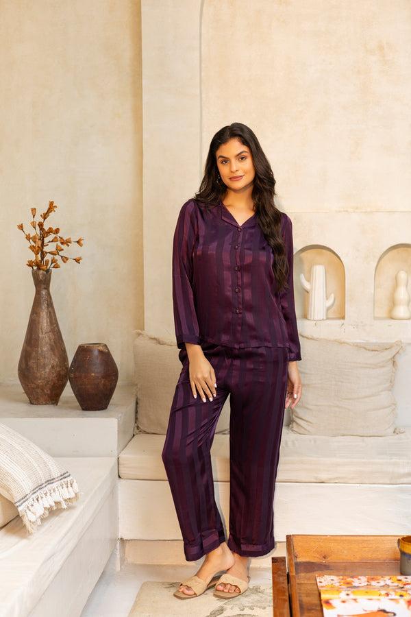 Private Lives Majestic Wine Stripe Pj Set