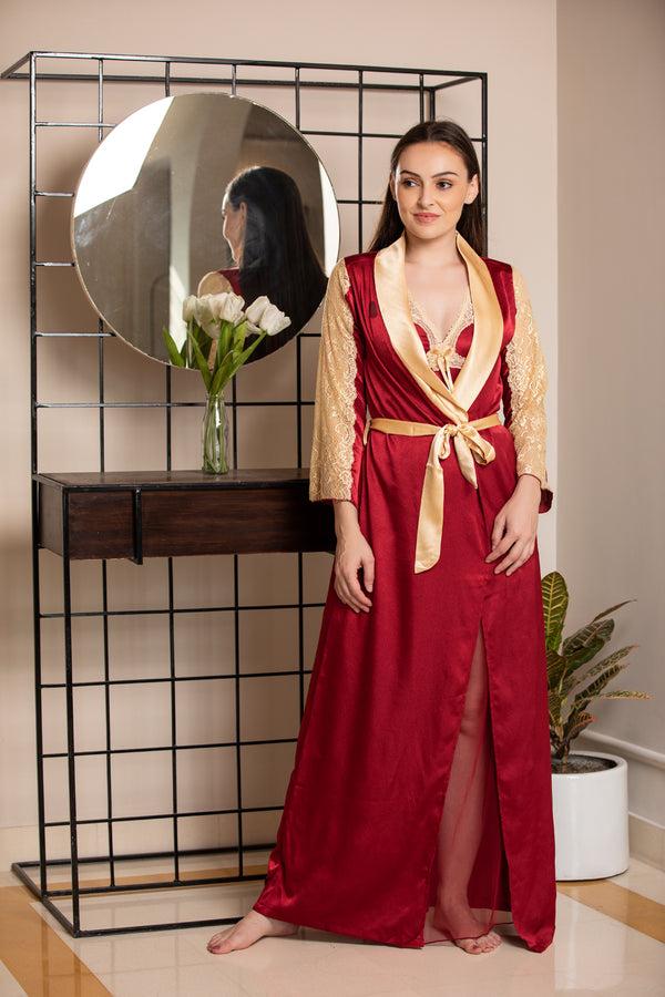 private lives Maroon & Gold Designer Nightgown Set