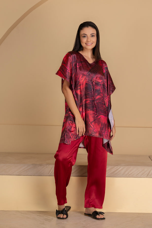 private lives Marron Printed Satin Kaftan Set