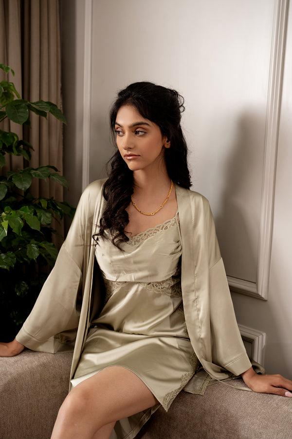 Private Lives Mint Green Satin Short Nightgown Set