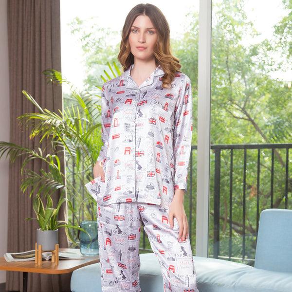 Private Lives Newspaper Print Satin Night Suit