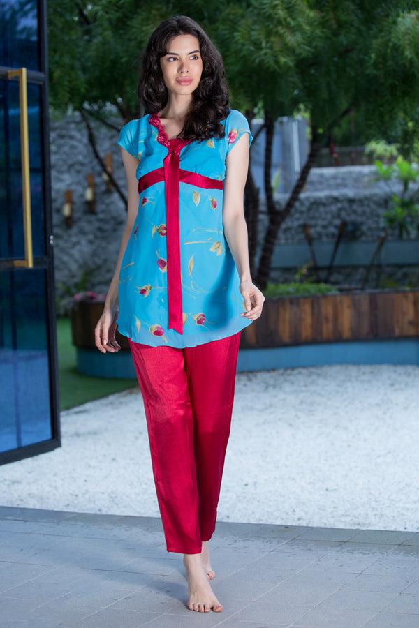 private lives Night suit in Printed Chiffon