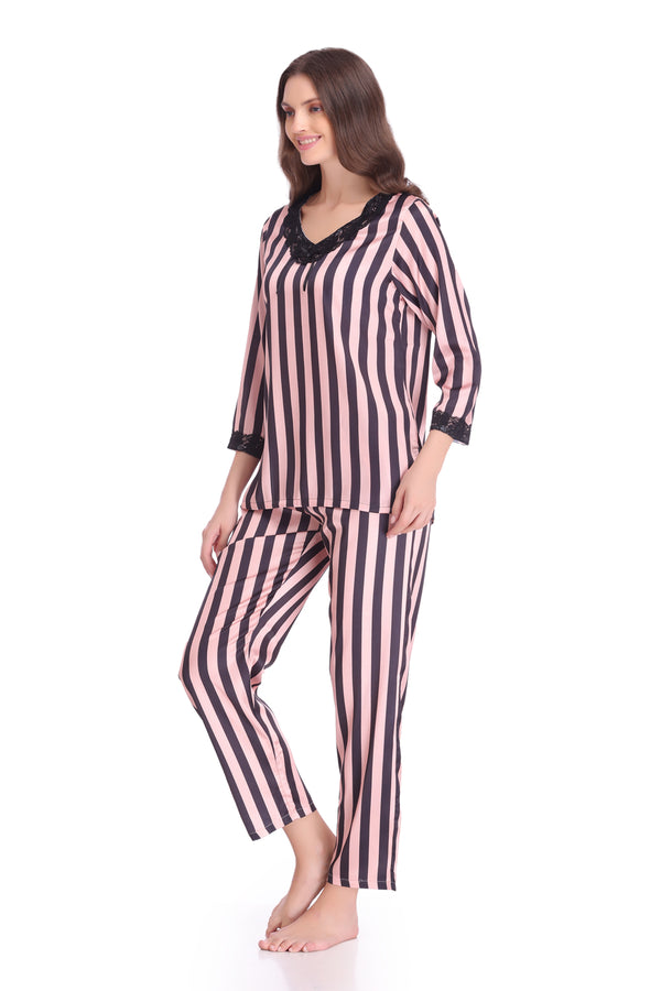 Private Lives Night Suit In Stripe Satin