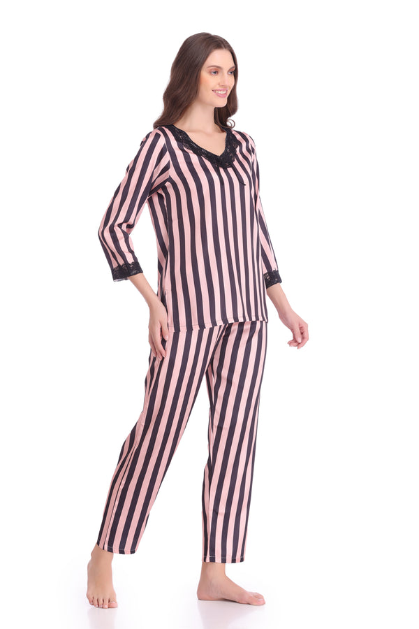Private Lives Night Suit In Stripe Satin
