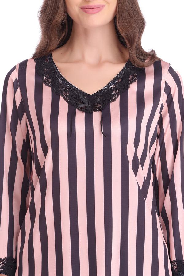 Private Lives Night Suit In Stripe Satin