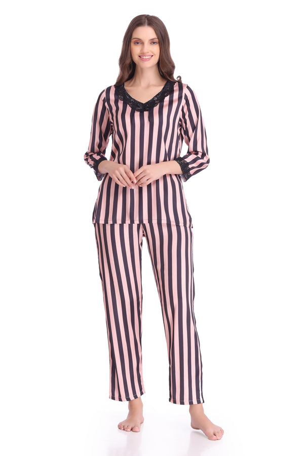private lives Night suit in Stripe Satin