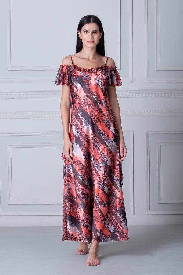 Private Lives Off Shoulder Printed Satin Nighty
