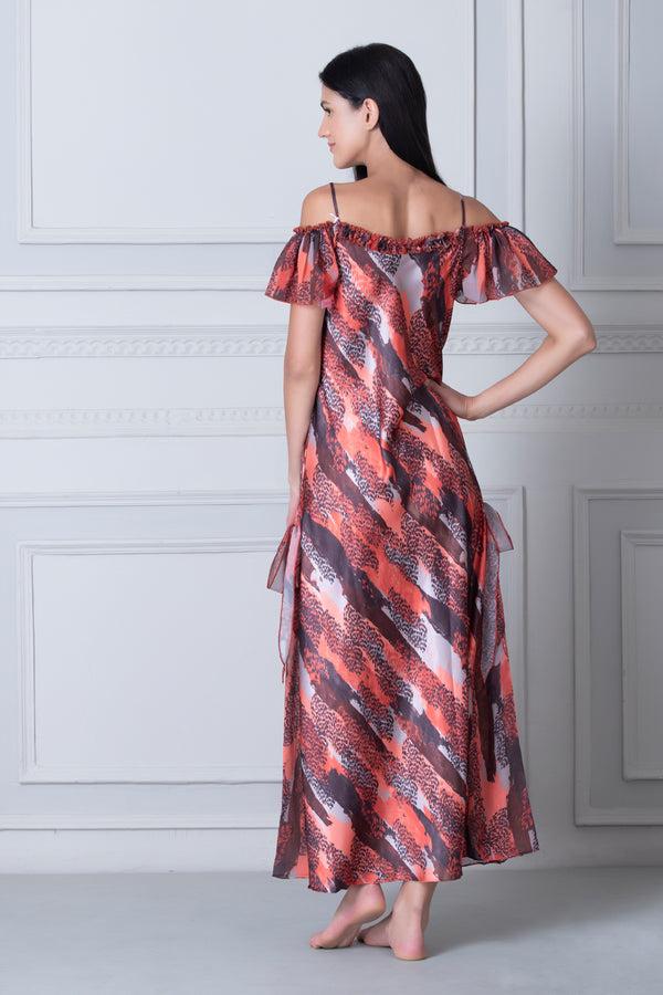 Private Lives Off Shoulder Printed Satin Nighty